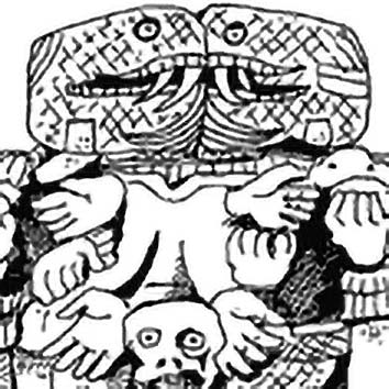 Picture of the Aztec Earth Goddess Coatlicue from our Aztec mythology image library. Illustration by Chas Saunders.