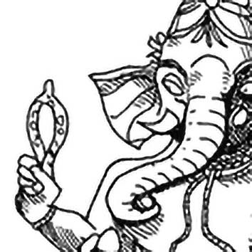 Picture of the Hindu Wisdom God Ganesha from our Hindu mythology image library. Illustration by Chas Saunders.