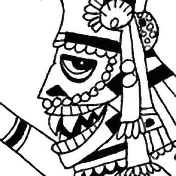 Picture of the Aztec War God Huitzilopochtli from our Aztec mythology image library. Illustration by Chas Saunders.